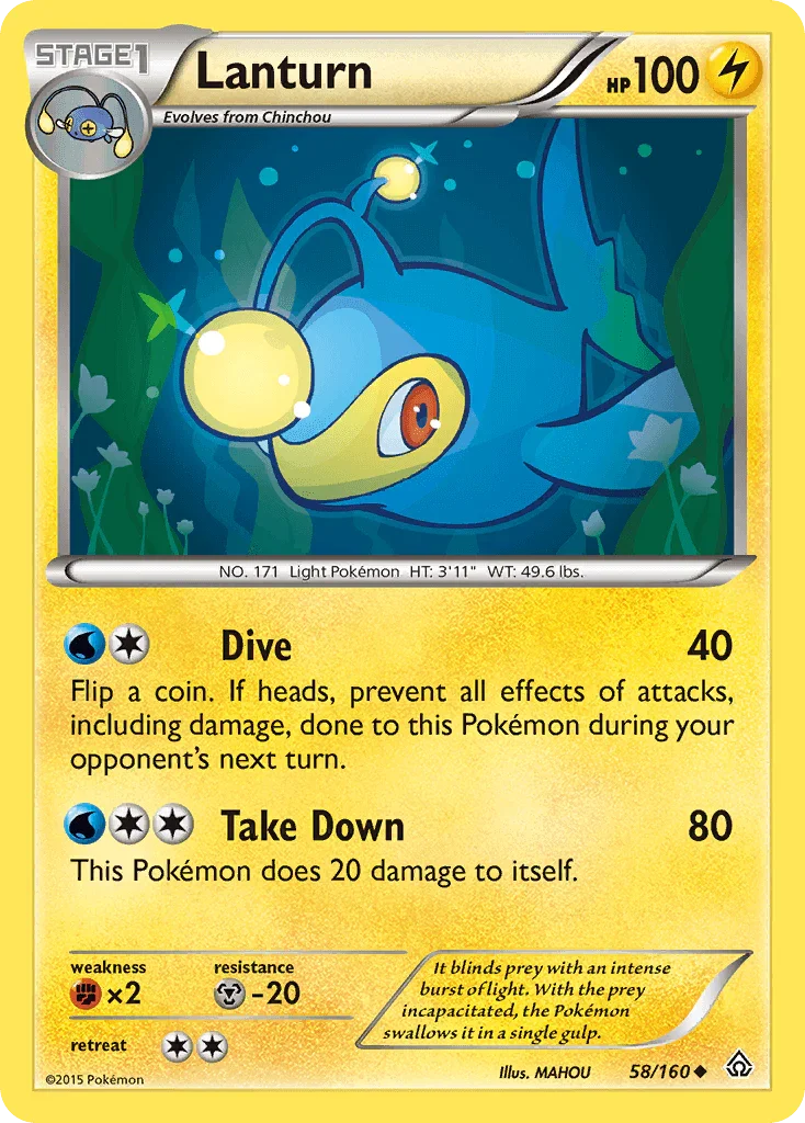 58, Fighting[×2], Lightning, Metal[-20], Normal, Reverse Holofoil, Uncommon, XY: Primal Clash Lanturn (58/160) [XY: Primal Clash] - Trading Card World