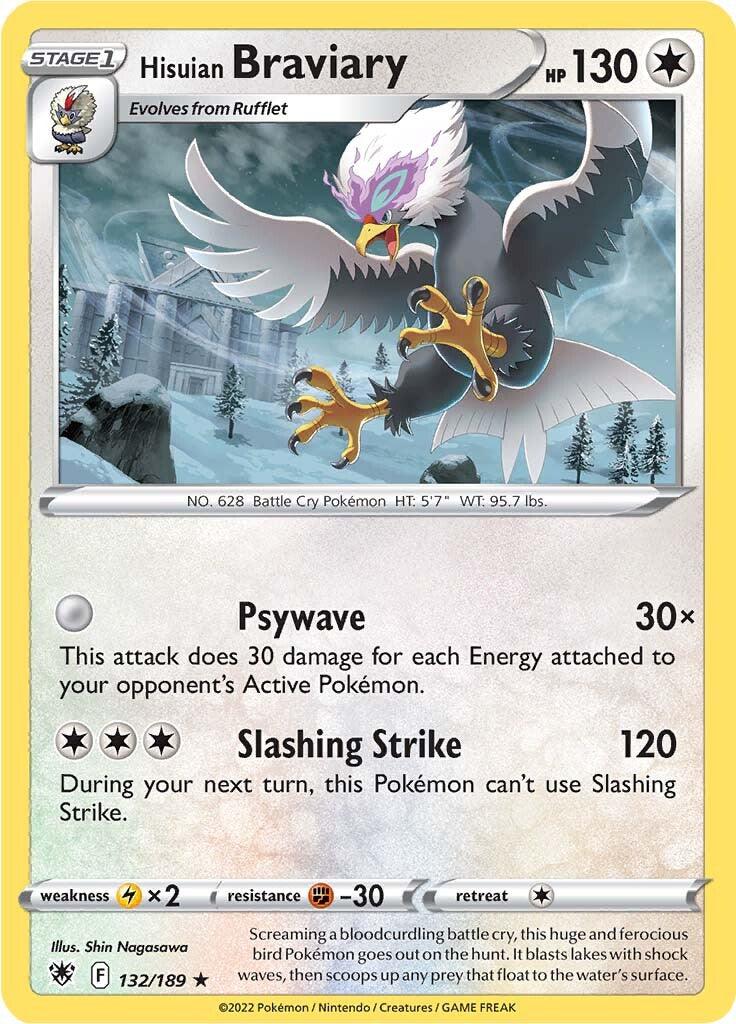 132, Colorless, Fighting [-30], Lightning [x2], Normal, Rare, Reverse Holofoil, Sword & Shield: Astral Radiance Hisuian Braviary (132/189) [Sword & Shield: Astral Radiance] - Trading Card World