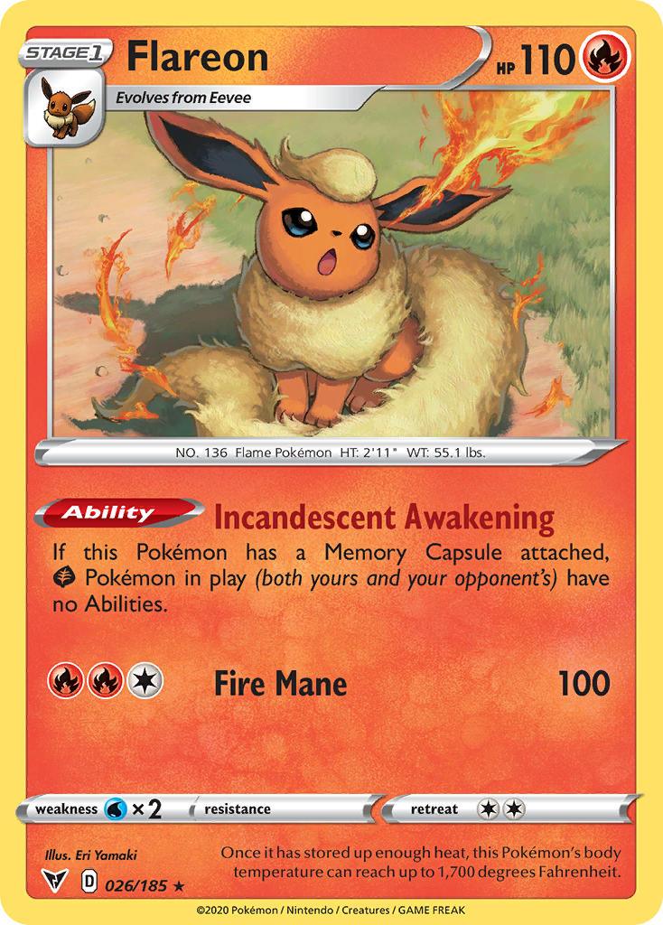 026, Fire, Normal, Rare, Reverse Holofoil, Sword & Shield: Vivid Voltage, Water[×2] Flareon (026/185) [Sword & Shield: Vivid Voltage] - Trading Card World