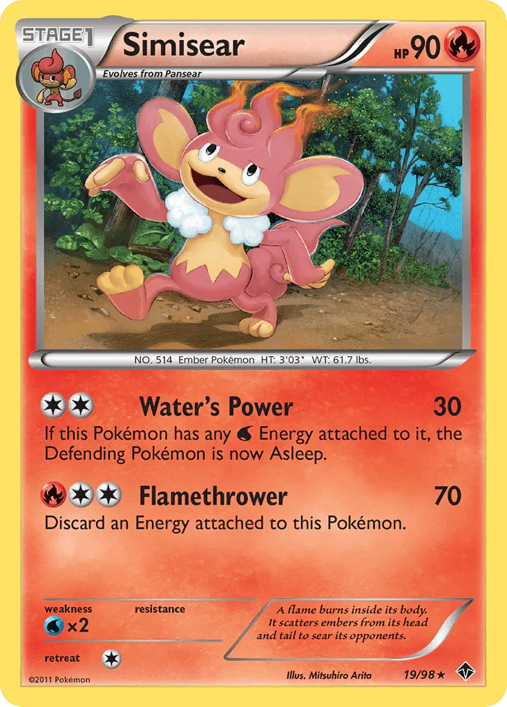 19, Black & White: Emerging Powers, Fire, Normal, Rare, Reverse Holofoil, Water[×2] Simisear (19/98) [Black & White: Emerging Powers] - Trading Card World