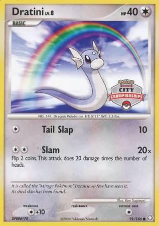 91, Colorless, Colorless[+10], Diamond & Pearl: Legends Awakened, Holofoil, noPrice, Normal, Promo, Reverse Holofoil Dratini (91/146) (City Championship Promo) [Diamond & Pearl: Legends Awakened] - Trading Card World