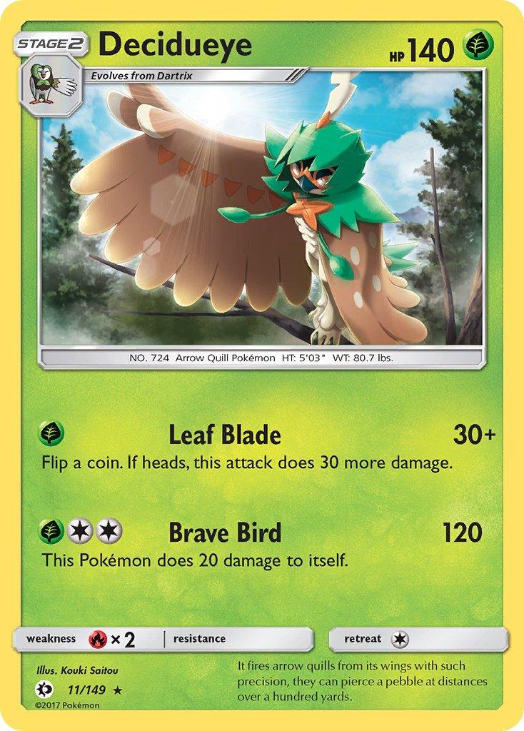 11, Fire[×2], Grass, Holo Rare, Holofoil, Sun & Moon: Base Set Decidueye (11/149) (Theme Deck Exclusive) [Sun & Moon: Base Set] - Trading Card World