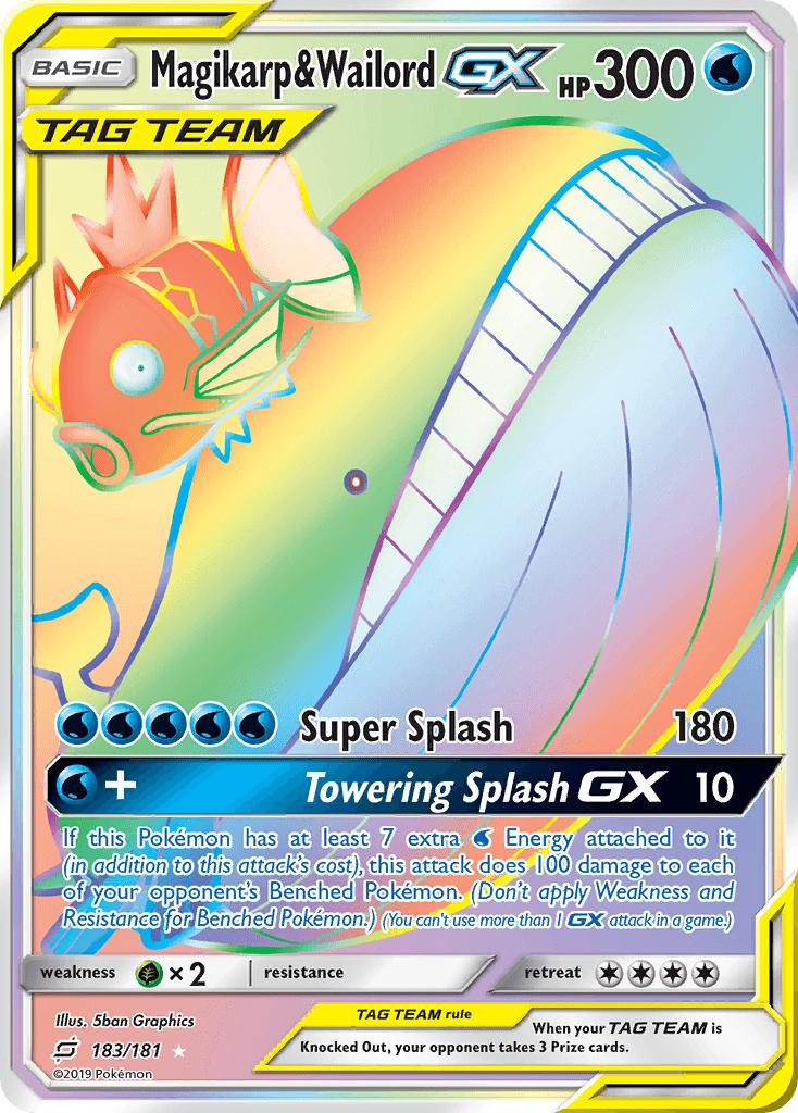 183, Grass[×2], Holofoil, Secret Rare, Sun & Moon: Team Up, Water Magikarp & Wailord GX (183/181) [Sun & Moon: Team Up] - Trading Card World