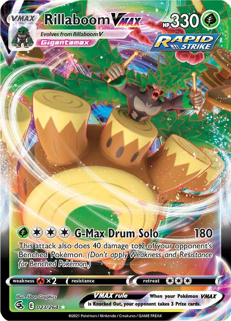 023, Fire [x2], Grass, Holofoil, Sword & Shield: Fusion Strike, Ultra Rare Rillaboom VMAX (023/264) [Sword & Shield: Fusion Strike] - Trading Card World