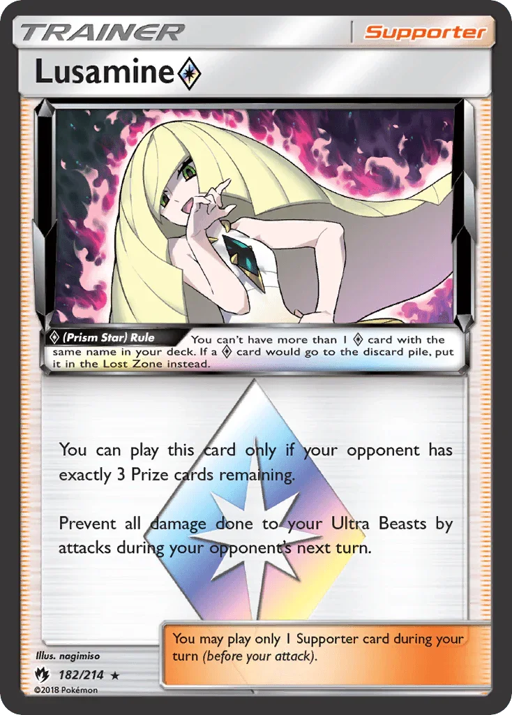 182, Holo Rare, Holofoil, Sun & Moon: Lost Thunder, Supporter Lusamine (182/214) (Prism Star) [Sun & Moon: Lost Thunder] - Trading Card World