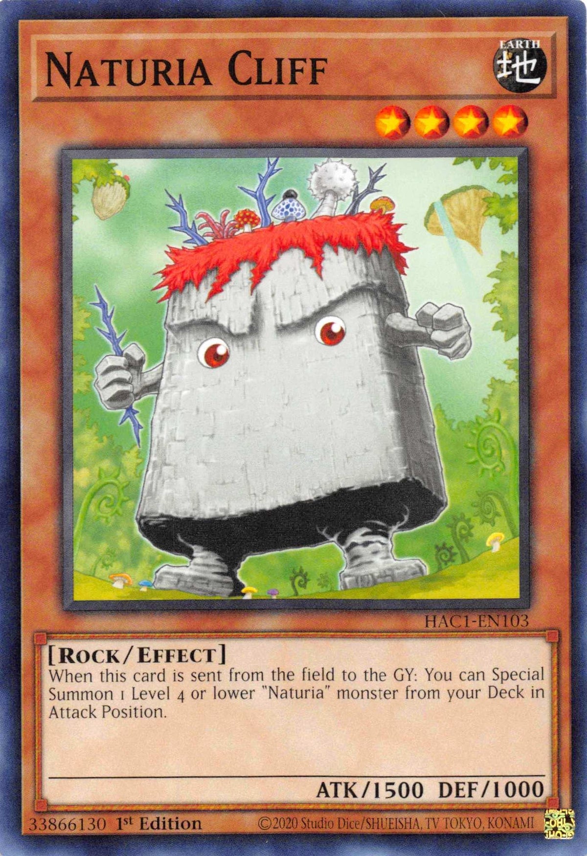1st Edition, Common, Earth, Effect Monster, Hidden Arsenal: Chapter 1, Rock Naturia Cliff [HAC1-EN103] Common - Trading Card World