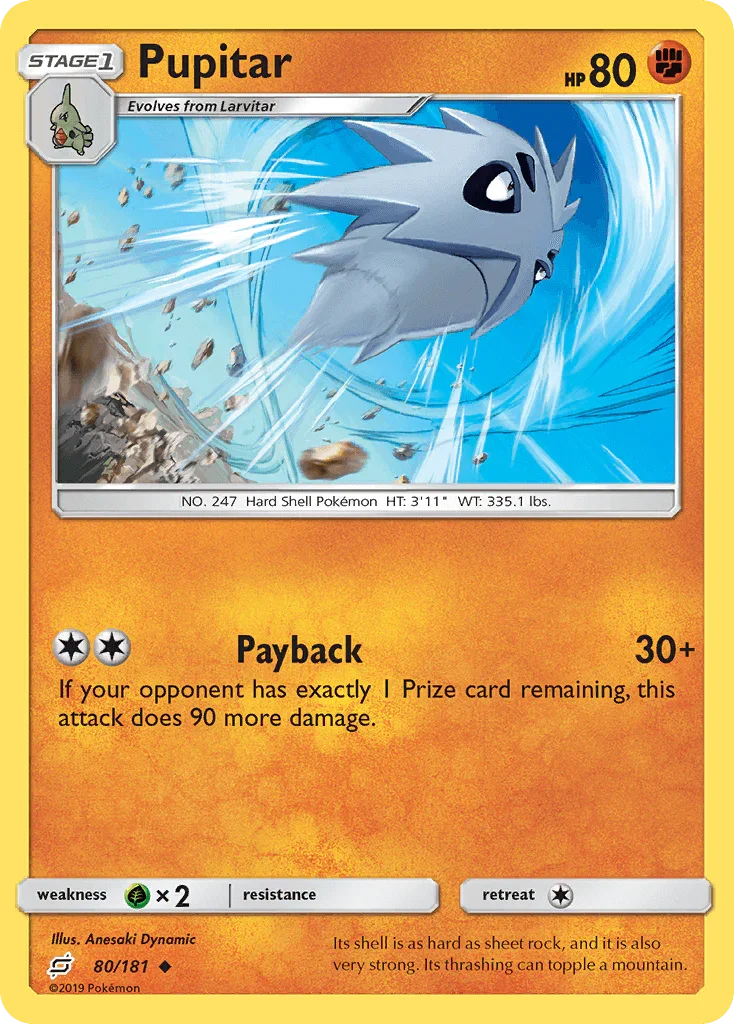 80, Fighting, Grass[×2], Normal, Reverse Holofoil, Sun & Moon: Team Up, Uncommon Pupitar (80/181) [Sun & Moon: Team Up] - Trading Card World