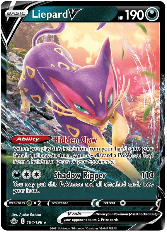 Darkness, Grass [x2], Holofoil, Sword & Shield: Chilling Reign, Ultra Rare Liepard V (104/198) [Sword & Shield: Chilling Reign] - Trading Card World