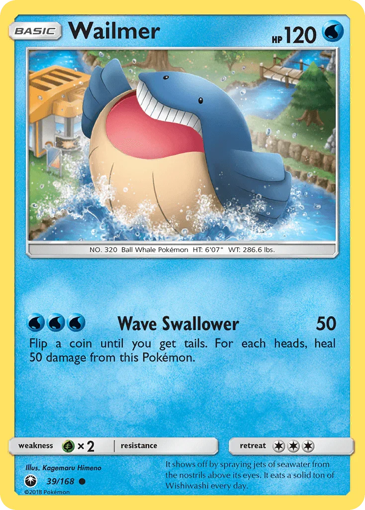 39, Common, Grass[×2], Normal, Reverse Holofoil, Sun & Moon: Celestial Storm, Water Wailmer (39/168) [Sun & Moon: Celestial Storm] - Trading Card World
