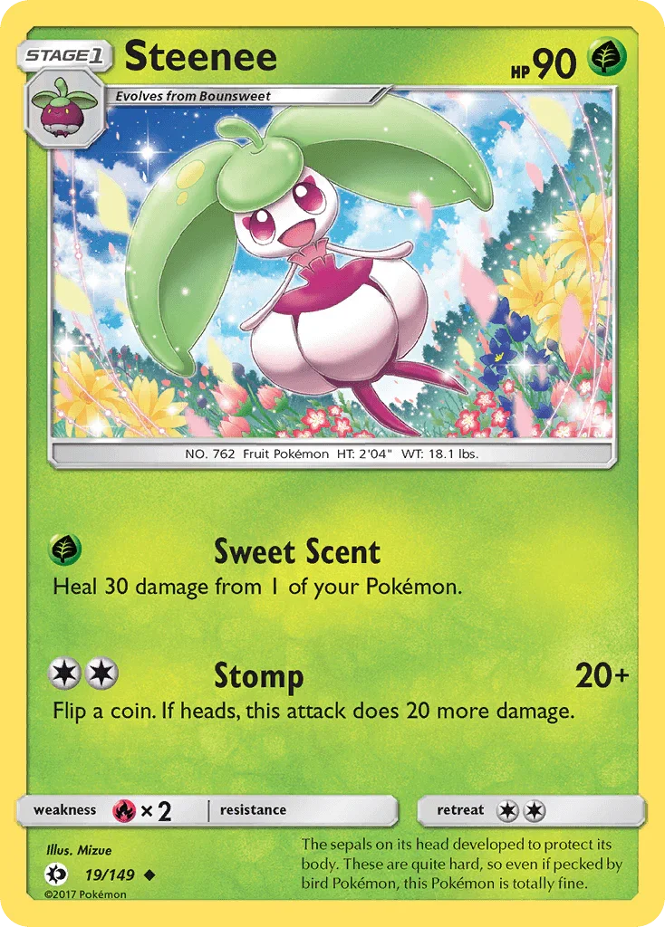 19, Fire[×2], Grass, Normal, Reverse Holofoil, Sun & Moon: Base Set, Uncommon Steenee (19/149) [Sun & Moon: Base Set] - Trading Card World