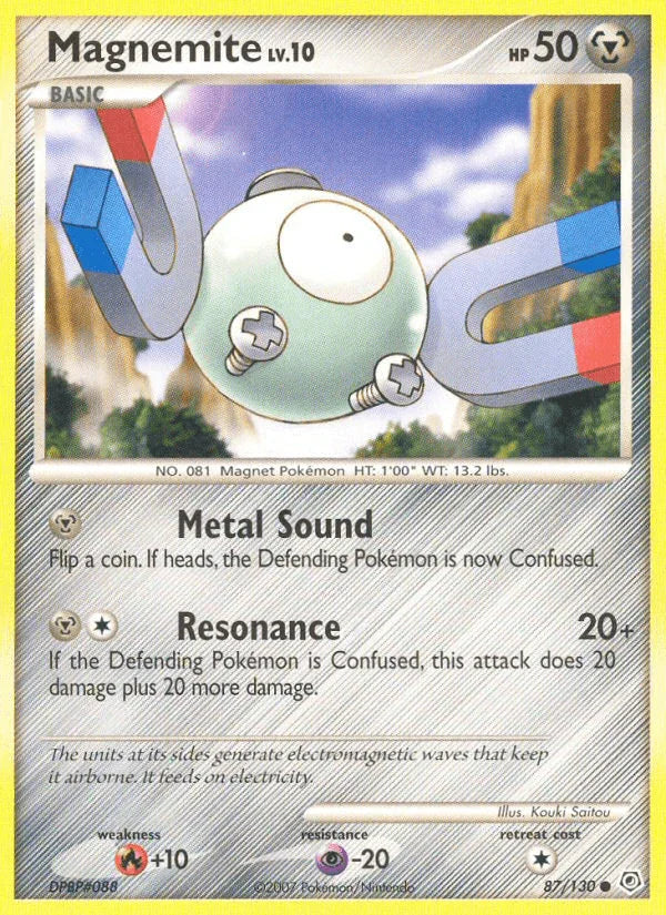 87, Common, Diamond & Pearl: Base Set, Fire[+10], Metal, Normal, Psychic[-20], Reverse Holofoil Magnemite (87/130) [Diamond & Pearl: Base Set] - Trading Card World