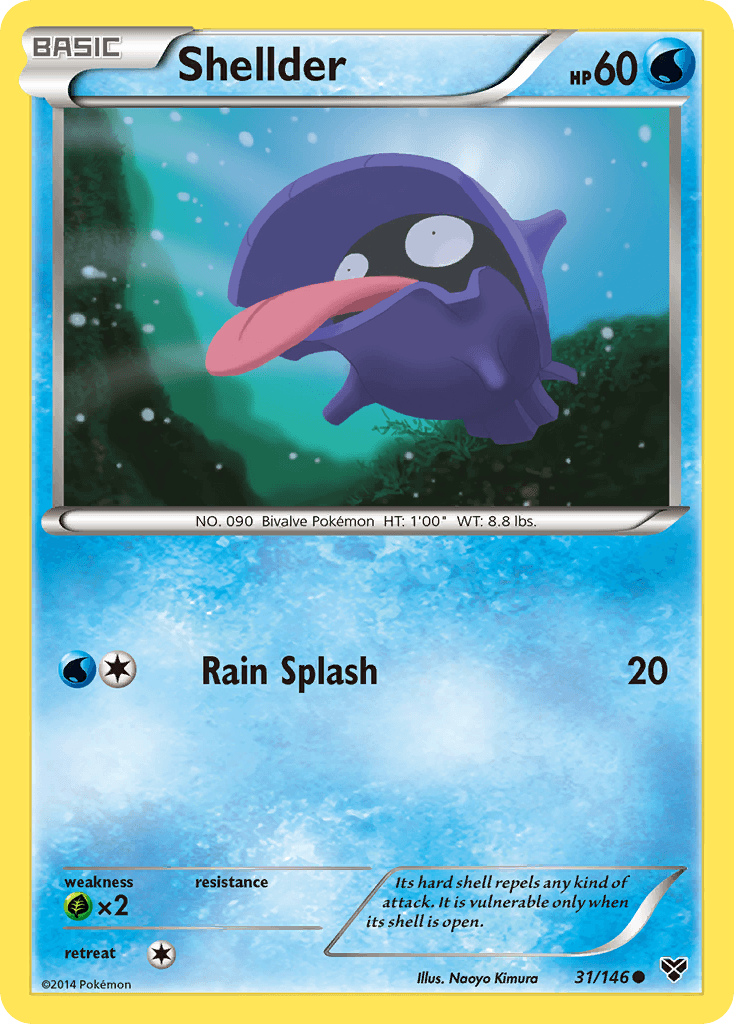 31, Common, Grass[×2], Normal, Reverse Holofoil, Water, XY: Base Set Shellder (31/146) [XY: Base Set] - Trading Card World