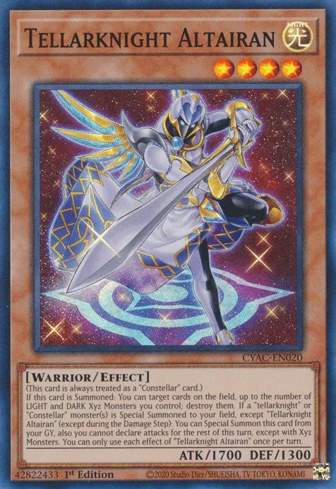 1st Edition, Cyberstorm Access, Effect Monster, Light, Super Rare, Warrior Tellarknight Altairan [CYAC-EN020] Super Rare - Trading Card World
