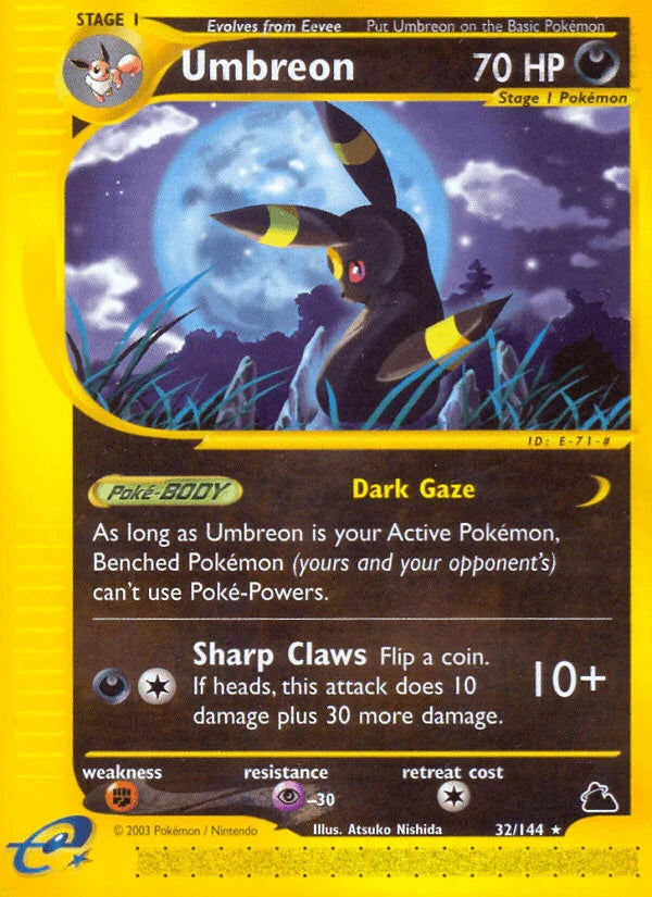 32, Darkness, Fighting[×2], Normal, Psychic[-30], Rare, Reverse Holofoil, Skyridge Umbreon (32/144) [Skyridge] - Trading Card World