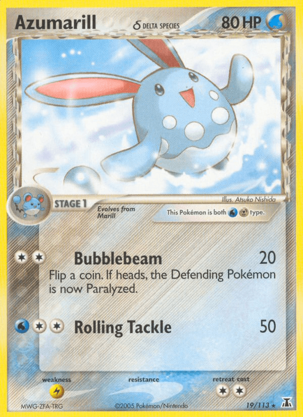19, EX: Delta Species, Lightning[×2], Metal, Normal, Rare, Water Azumarill (19/113) (Delta Species) [EX: Delta Species] - Trading Card World