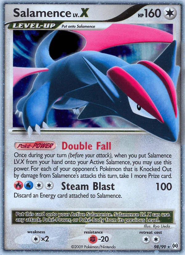 98, Colorless, Colorless[×2], Fighting[-20], Holo Rare, Holofoil, Platinum: Arceus Salamence LV.X (98/99) [Platinum: Arceus] - Trading Card World