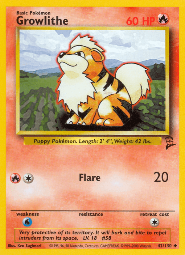 42, Base Set 2, Fire, Normal, Uncommon, Water[×2] Growlithe (42/130) [Base Set 2] - Trading Card World