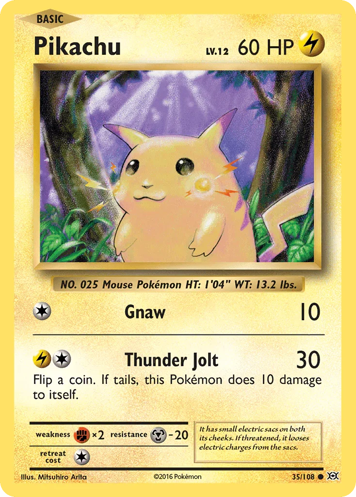 35, Common, Fighting[×2], Lightning, Metal[-20], Normal, Reverse Holofoil, XY: Evolutions Pikachu (35/108) [XY: Evolutions] - Trading Card World