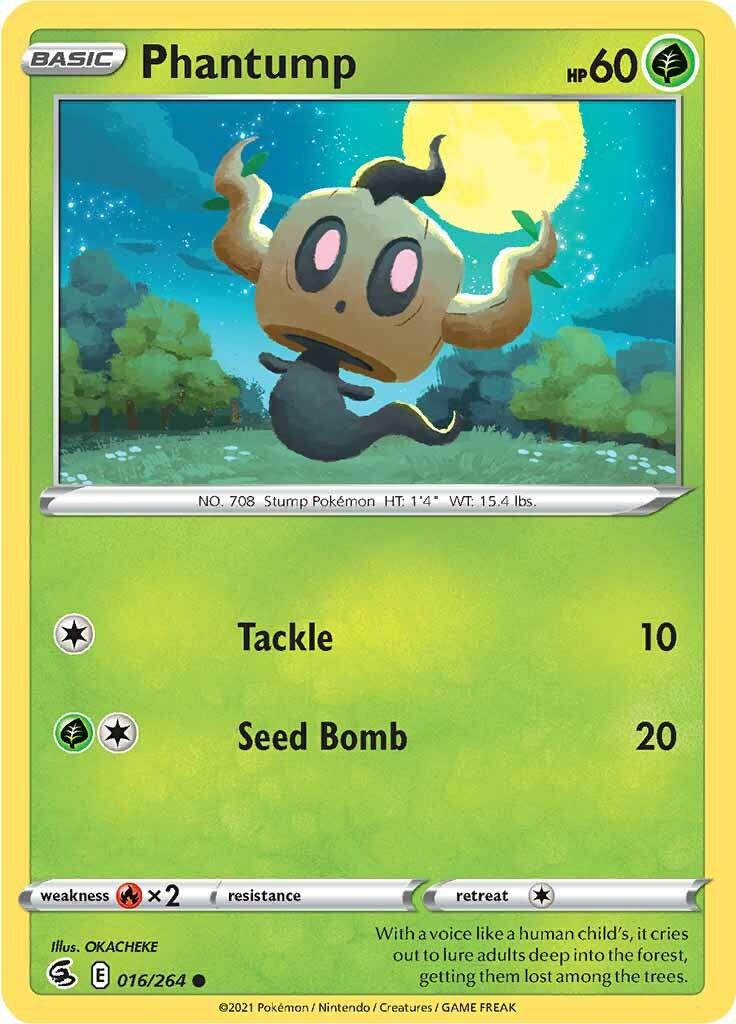 016, Common, Fire [x2], Grass, Normal, Reverse Holofoil, Sword & Shield: Fusion Strike Phantump (016/264) [Sword & Shield: Fusion Strike] - Trading Card World