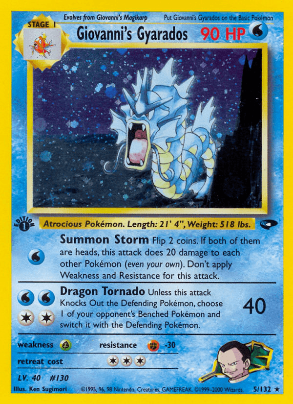 1st Edition Holofoil, Fighting[-30], Grass[×2], Gym Challenge 1st Edition, Holo Rare, Water Giovanni's Gyarados (5/132) [Gym Challenge 1st Edition] - Trading Card World