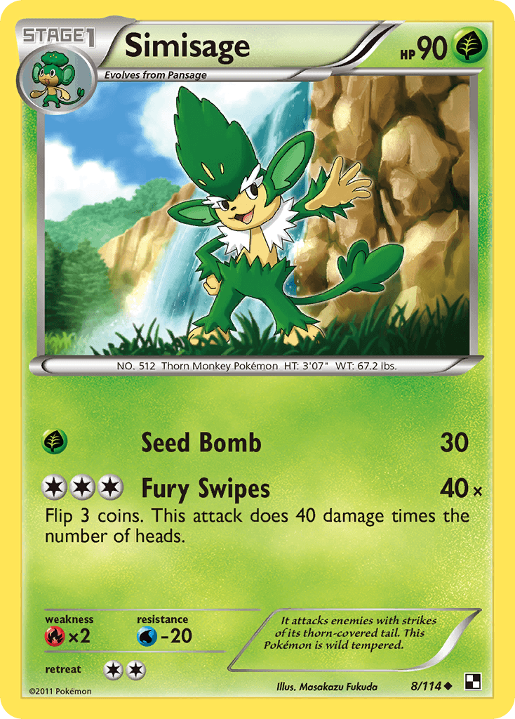 Black & White: Base Set, Fire[×2], Grass, Normal, Reverse Holofoil, Uncommon, Water[-20] Simisage (8/114) [Black & White: Base Set] - Trading Card World