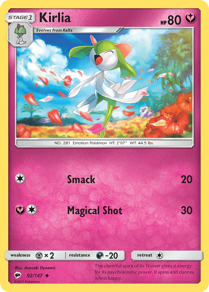92, Darkness[-20], Fairy, Metal[×2], Normal, Reverse Holofoil, Sun & Moon: Burning Shadows, Uncommon Kirlia (92/147) [Sun & Moon: Burning Shadows] - Trading Card World