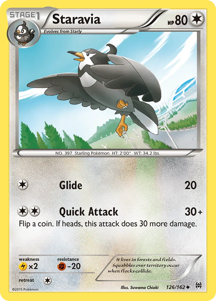 126, Colorless, Fighting[-20], Lightning[×2], Normal, Reverse Holofoil, Uncommon, XY: BREAKthrough Staravia (126/162) [XY: BREAKthrough] - Trading Card World