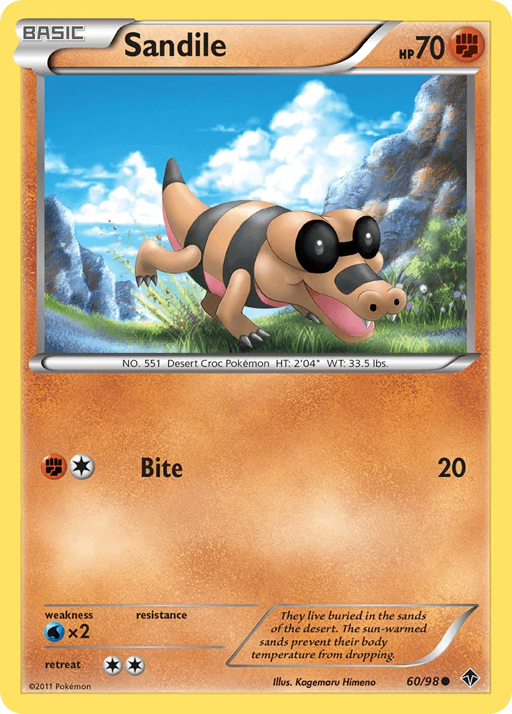 60, Black & White: Emerging Powers, Common, Fighting, Normal, Reverse Holofoil, Water[×2] Sandile (60/98) [Black & White: Emerging Powers] - Trading Card World