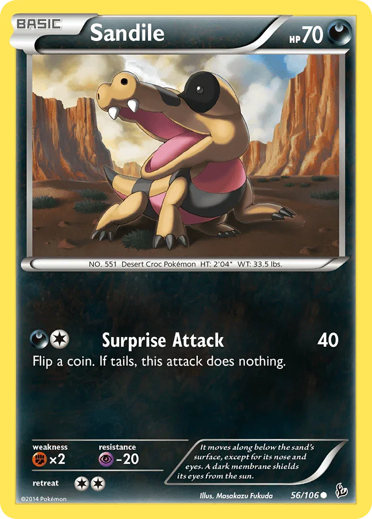 56, Common, Darkness, Fighting[×2], Normal, Psychic[-20], Reverse Holofoil, XY: Flashfire Sandile (56/106) [XY: Flashfire] - Trading Card World