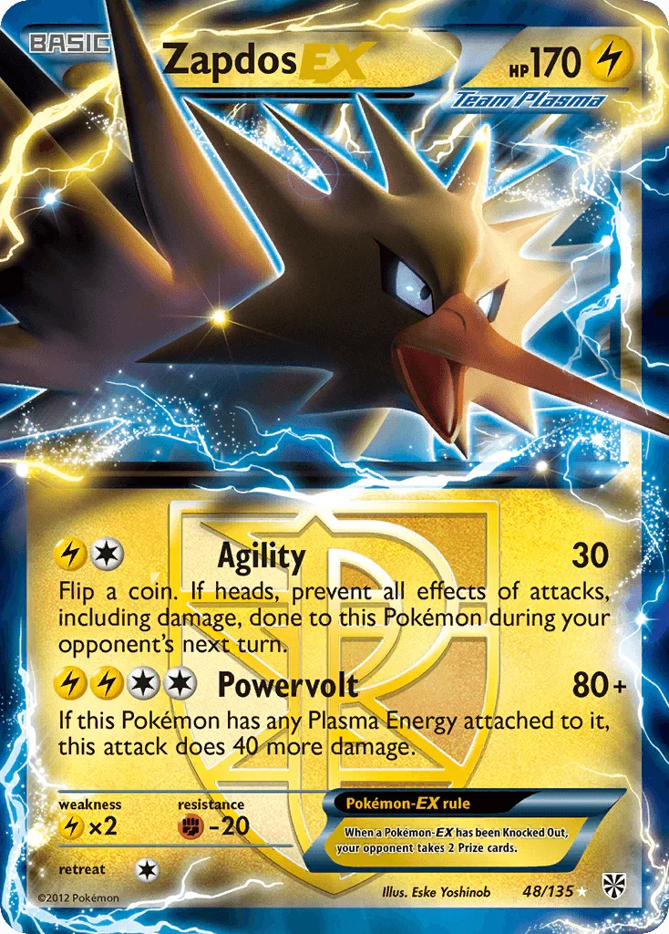 48, Black & White: Plasma Storm, Fighting[-20], Holofoil, Lightning, Lightning[×2], Ultra Rare Zapdos EX (48/135) [Black & White: Plasma Storm] - Trading Card World