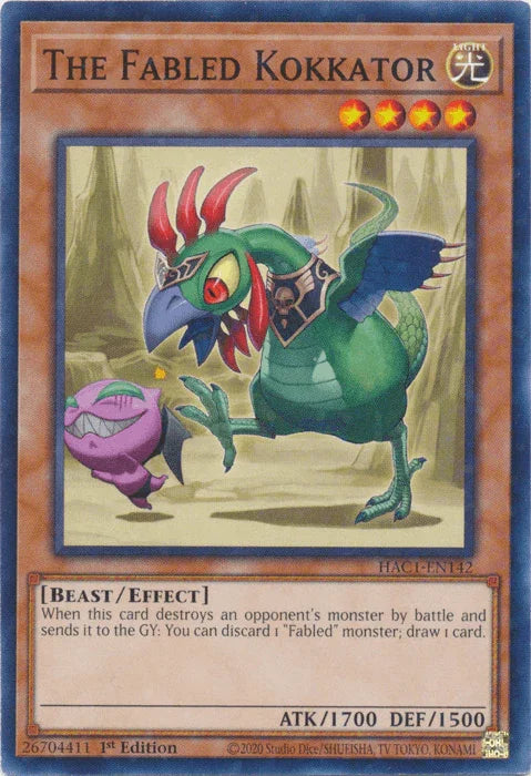 1st Edition, Beast, Common, Effect Monster, Hidden Arsenal: Chapter 1, Light The Fabled Kokkator (Duel Terminal) [HAC1-EN142] Common - Trading Card World