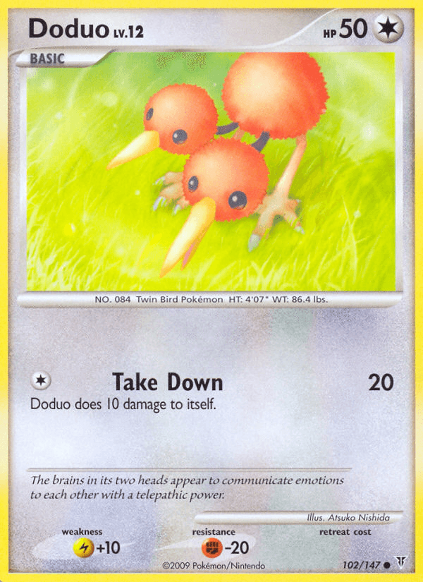 102, Colorless, Common, Fighting[-20], Lightning[+10], Normal, Platinum: Supreme Victors, Reverse Holofoil Doduo (102/147) [Platinum: Supreme Victors] - Trading Card World