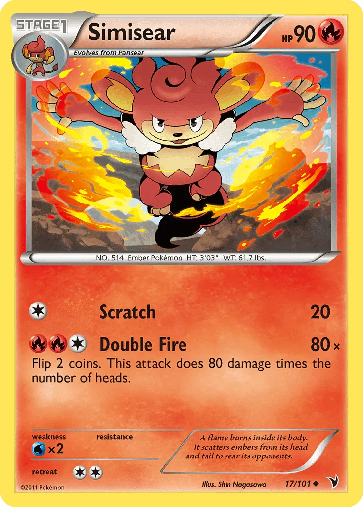 17, Black & White: Noble Victories, Fire, Normal, Reverse Holofoil, Uncommon, Water[×2] Simisear (17/101) [Black & White: Noble Victories] - Trading Card World