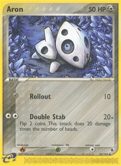 25, EX: Ruby & Sapphire, Fire[×2], Grass[-30], Metal, Normal, Reverse Holofoil, Uncommon Aron (25/109) [EX: Ruby & Sapphire] - Trading Card World