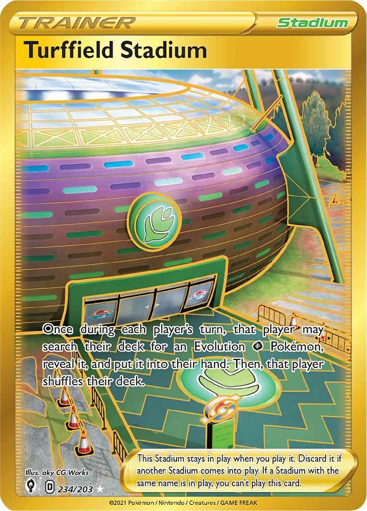 234, Holofoil, Secret Rare, Stadium, Sword & Shield: Evolving Skies Turffield Stadium (234/203) [Sword & Shield: Evolving Skies] - Trading Card World