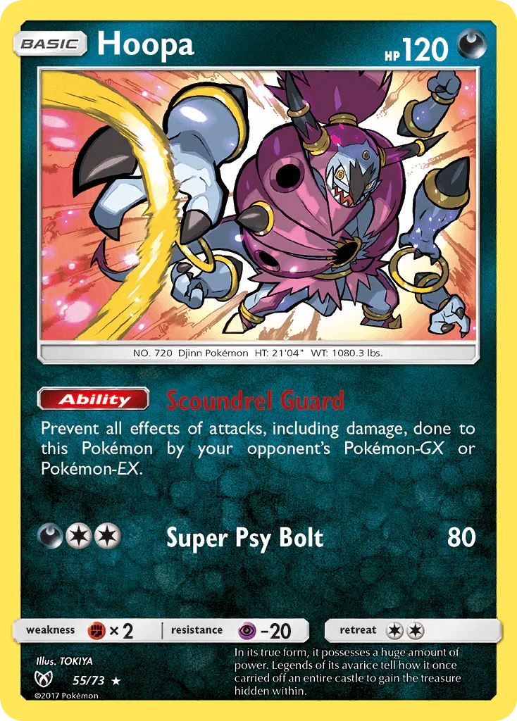 55, Darkness, Fighting[×2], Holo Rare, Holofoil, Psychic[-20], Reverse Holofoil, Sun & Moon: Shining Legends Hoopa (55/73) [Sun & Moon: Shining Legends] - Trading Card World