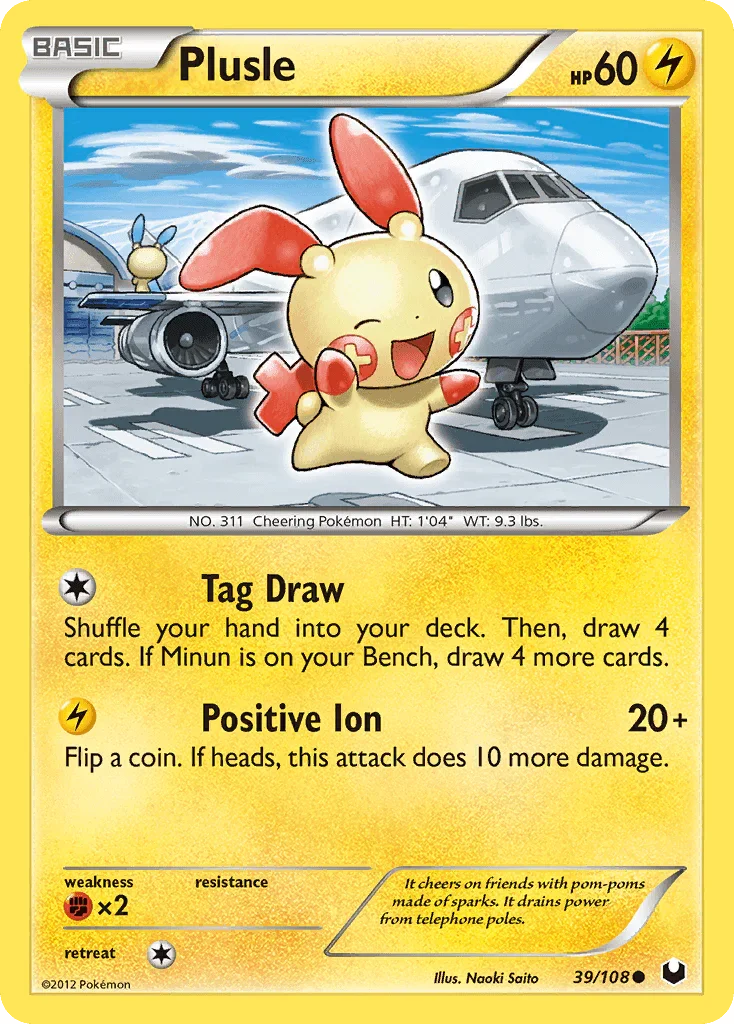 39, Black & White: Dark Explorers, Common, Fighting[×2], Lightning, Normal, Reverse Holofoil Plusle (39/108) [Black & White: Dark Explorers] - Trading Card World