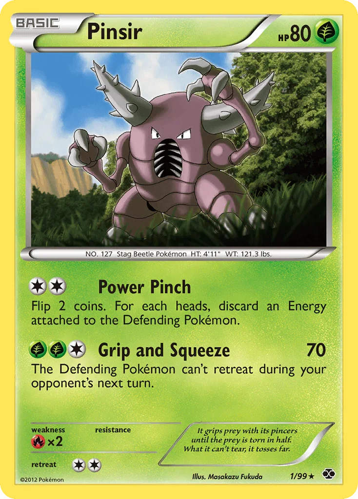 Black & White: Next Destinies, Fire[×2], Grass, Normal, Rare, Reverse Holofoil Pinsir (1/99) [Black & White: Next Destinies] - Trading Card World