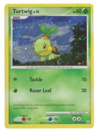 103, Common, Diamond & Pearl: Base Set, Fire[+10], Grass, Holofoil, Water[-20] Turtwig (103/130) (Cosmos Holofoil) [Diamond & Pearl: Base Set] - Trading Card World