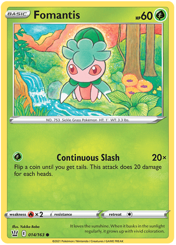 014, Common, Fire[×2], Grass, Normal, Reverse Holofoil, Sword & Shield: Battle Styles Fomantis (014/163) [Sword & Shield: Battle Styles] - Trading Card World