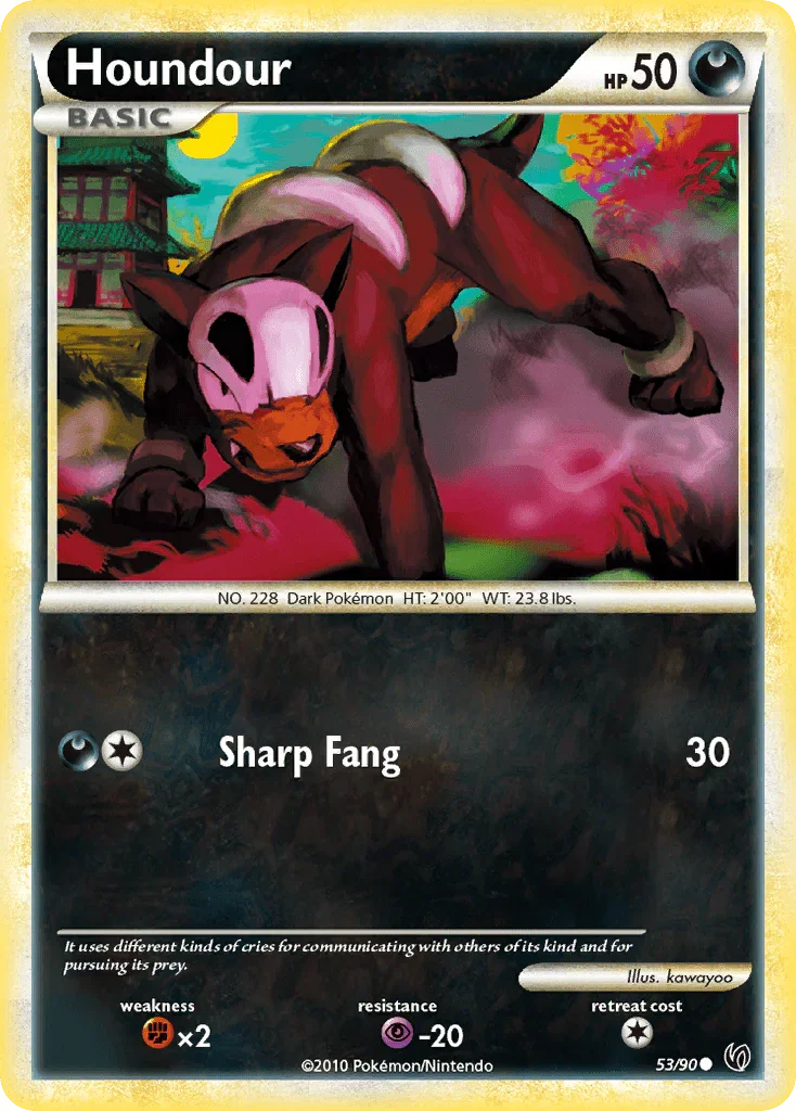 53, Common, Darkness, Fighting[×2], HeartGold & SoulSilver: Undaunted, Normal, Psychic[-20], Reverse Holofoil Houndour (53/90) [HeartGold & SoulSilver: Undaunted] - Trading Card World