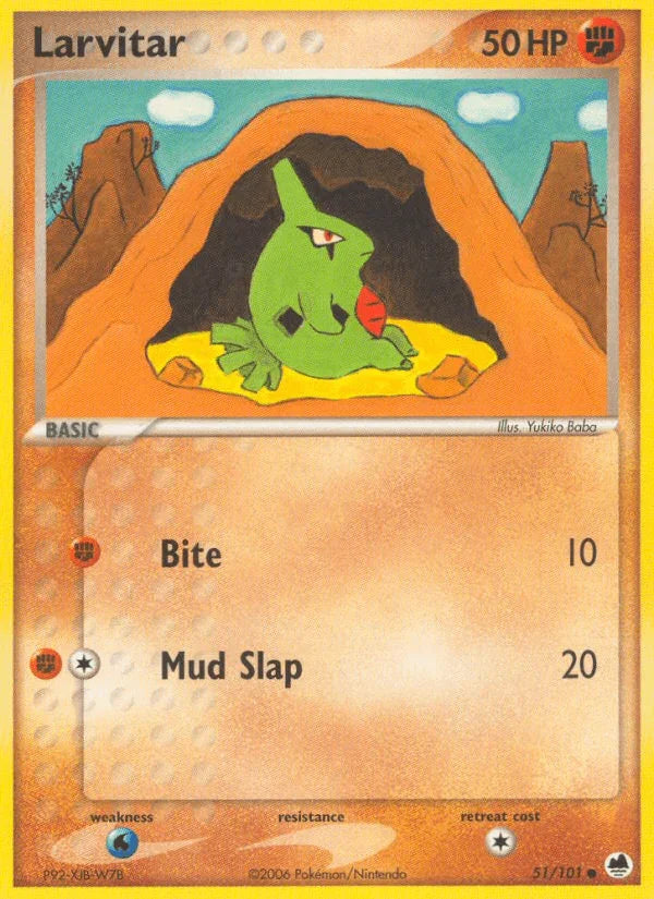 51, Common, EX: Dragon Frontiers, Fighting, Normal, Water[×2] Larvitar (51/101) [EX: Dragon Frontiers] - Trading Card World
