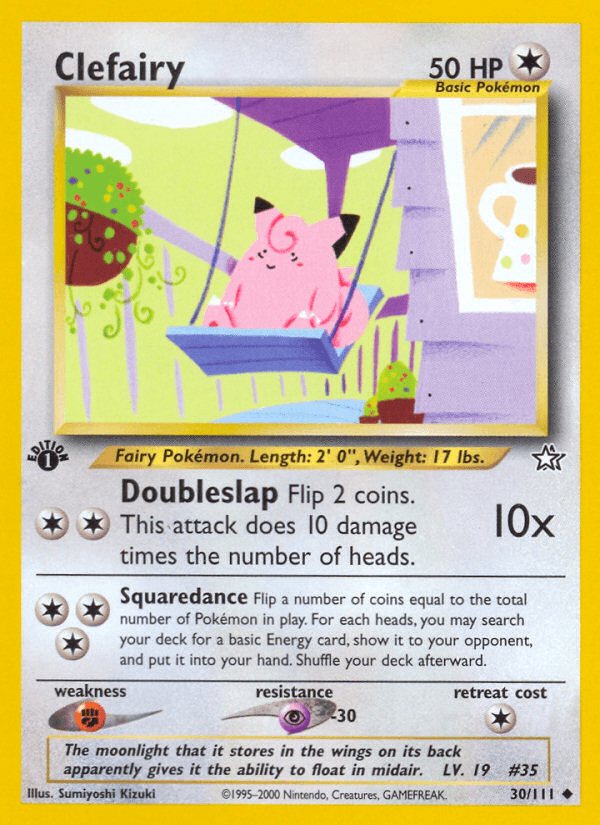 1st Edition Normal, 30, Colorless, Fighting[×2], Neo Genesis 1st Edition, Psychic[-30], Uncommon Clefairy (30/111) [Neo Genesis 1st Edition] - Trading Card World