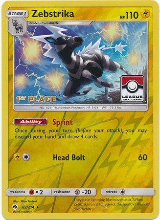 82, Fighting[×2], Lightning, Metal[-20], Promo, Reverse Holofoil, Sun & Moon: Lost Thunder Zebstrika (82/214) (League Promo 1st Place) [Sun & Moon: Lost Thunder] - Trading Card World