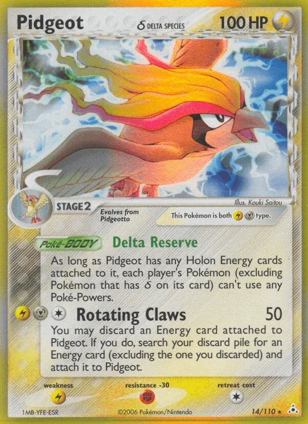 14, EX: Holon Phantoms, Fighting[-30], Holo Rare, Holofoil, Lightning, Lightning[×2], Metal Pidgeot (14/110) (Delta Species) [EX: Holon Phantoms] - Trading Card World