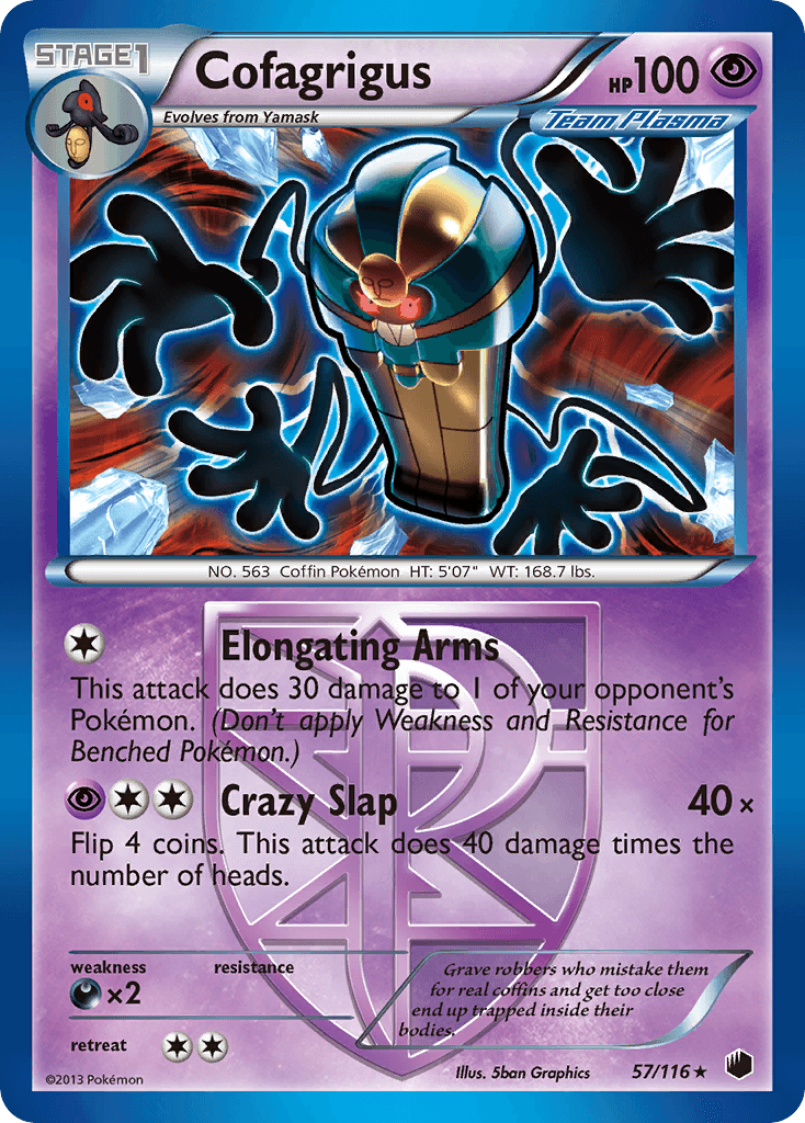 57, Black & White: Plasma Freeze, Darkness[×2], Normal, Psychic, Rare, Reverse Holofoil Cofagrigus (57/116) [Black & White: Plasma Freeze] - Trading Card World