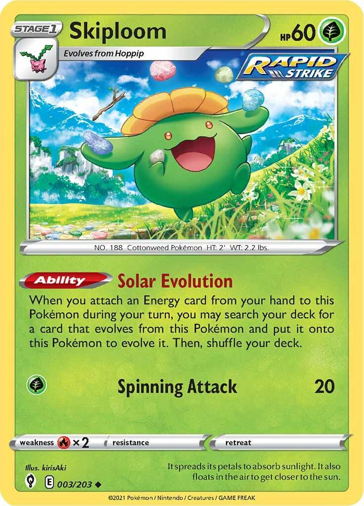 003, Fire [x2], Grass, Normal, Reverse Holofoil, Sword & Shield: Evolving Skies, Uncommon Skiploom (003/203) [Sword & Shield: Evolving Skies] - Trading Card World