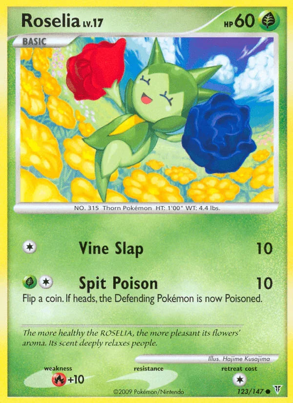 123, Common, Fire[+10], Grass, Normal, Platinum: Supreme Victors, Reverse Holofoil Roselia (123/147) [Platinum: Supreme Victors] - Trading Card World