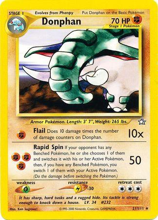 21, Fighting, Grass[×2], Lightning[-30], Neo Genesis Unlimited, Normal, Rare Donphan (21/111) [Neo Genesis Unlimited] - Trading Card World