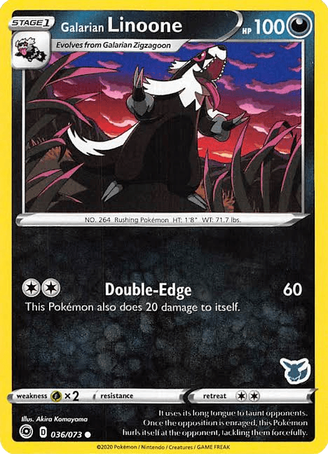 036, Battle Academy 2022, Common, Darkness, Grass [x2], Normal Galarian Linoone (036/073) (Eevee Deck) [Battle Academy 2022] - Trading Card World